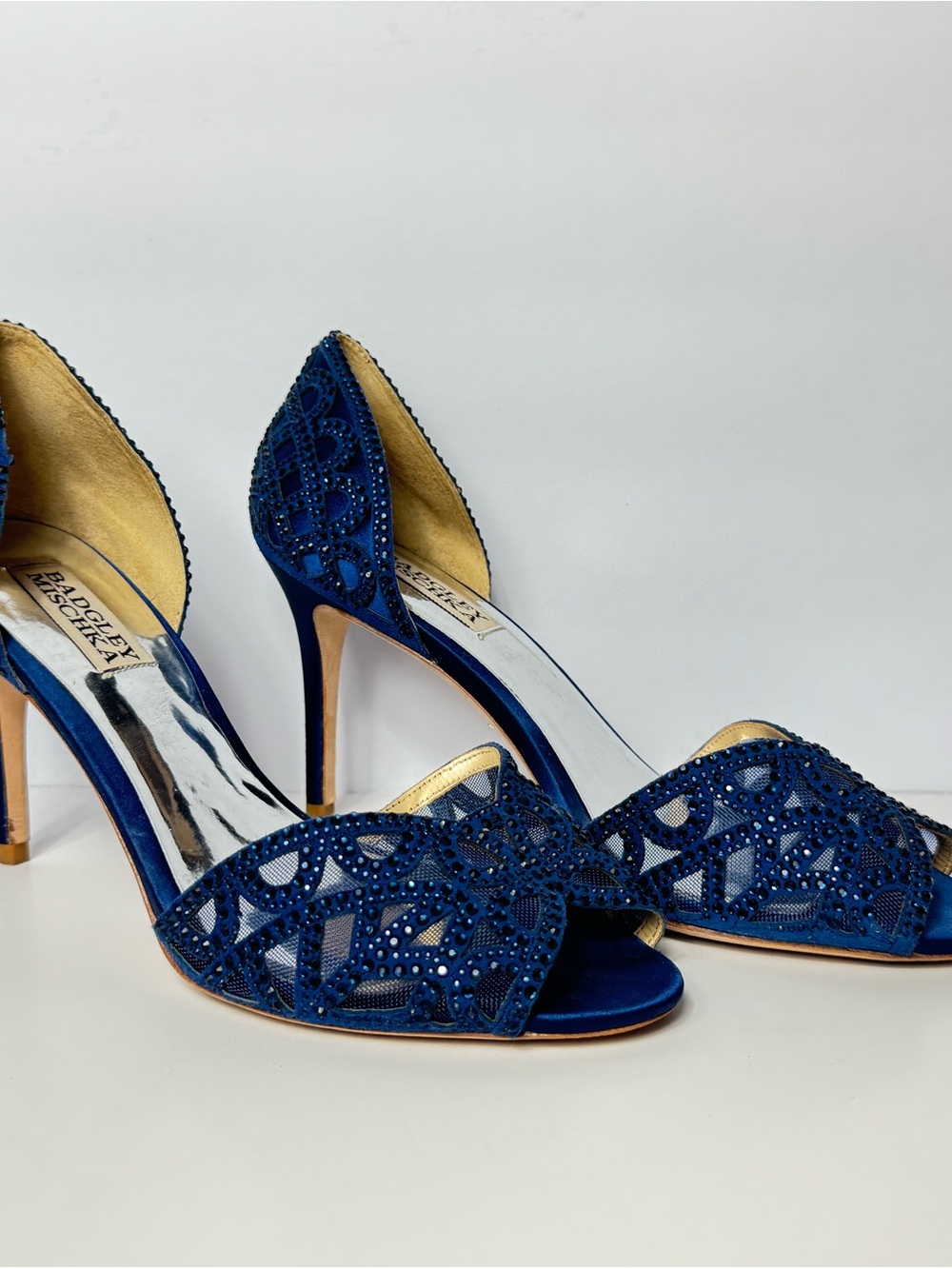 Badgley Mischka Deep Navy Beaded Open-Toe Stiletto Heels